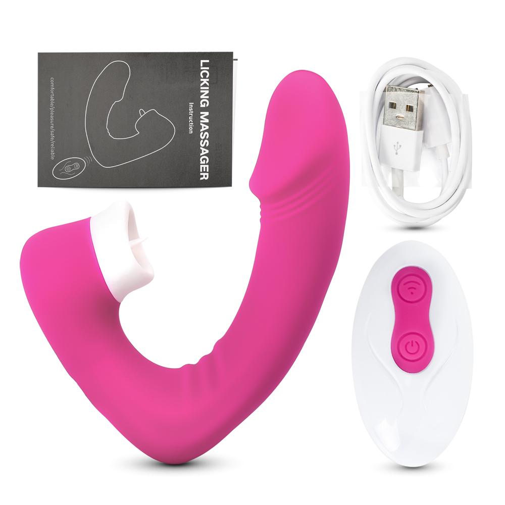 Remote Control Pink Color 9 Speeds Rechargeable Silicone Penis Vibrator with Tongue - Sexy.Delivery Sex Toys Delivery